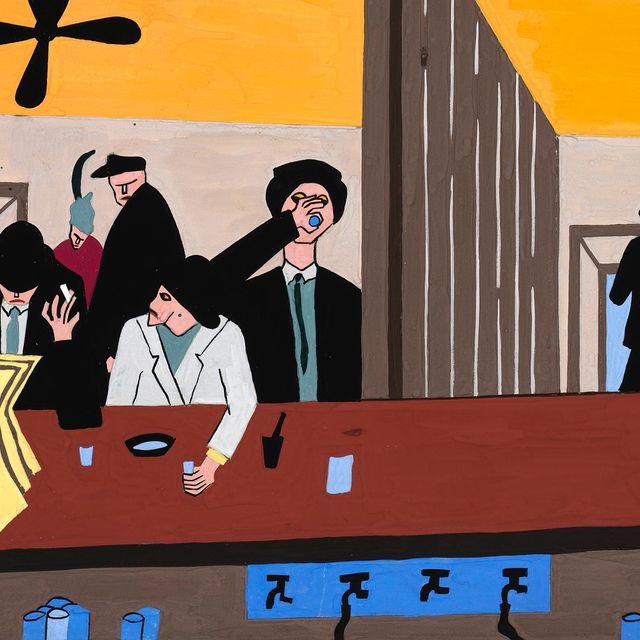 an artwork of a bar with people inside