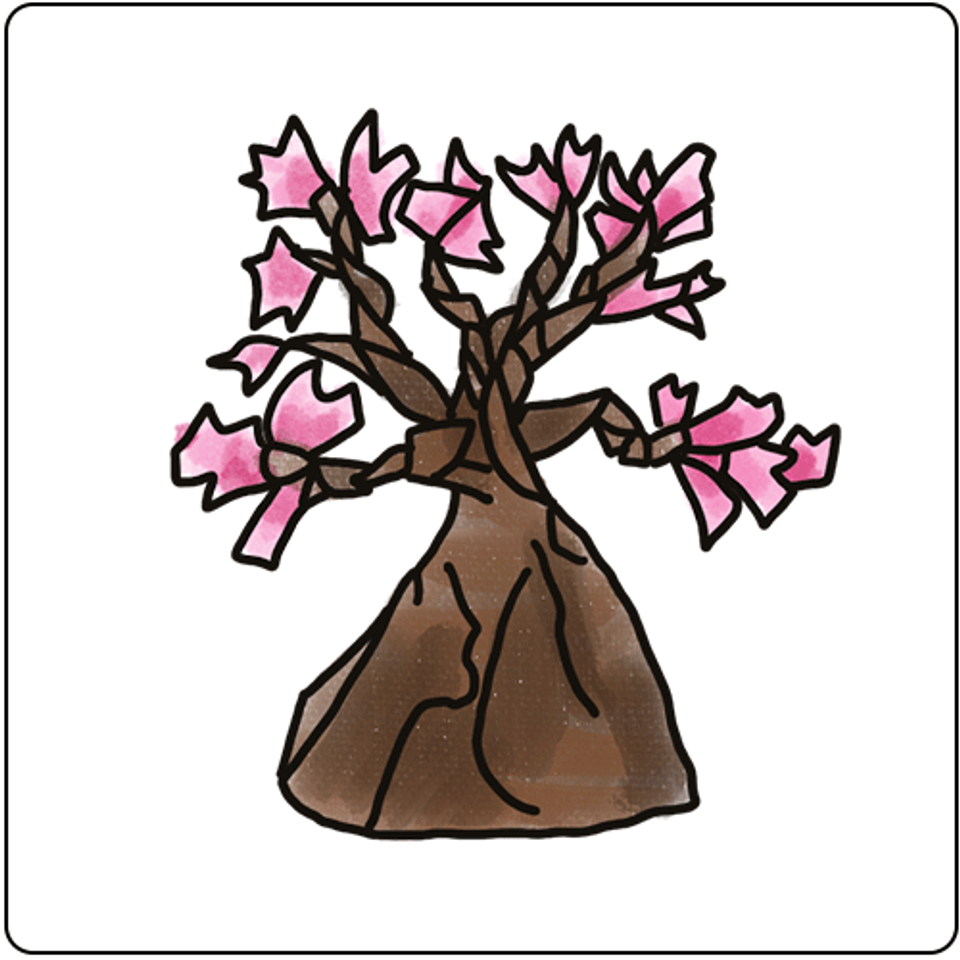 a drawing of a cherry tree made from a paper bag