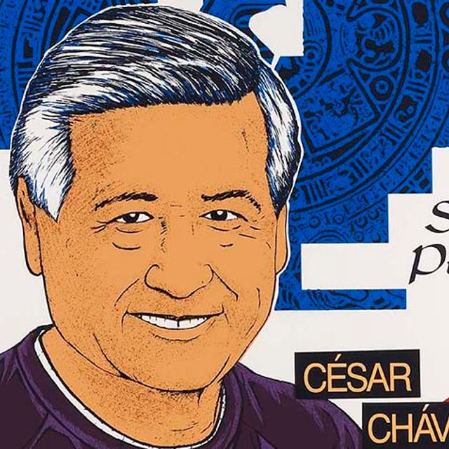 Screenprint portrait of Cesar Chavez