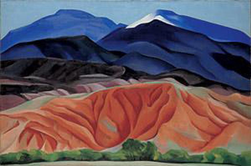 This is a landscape panting of mountains in New Mexico. 