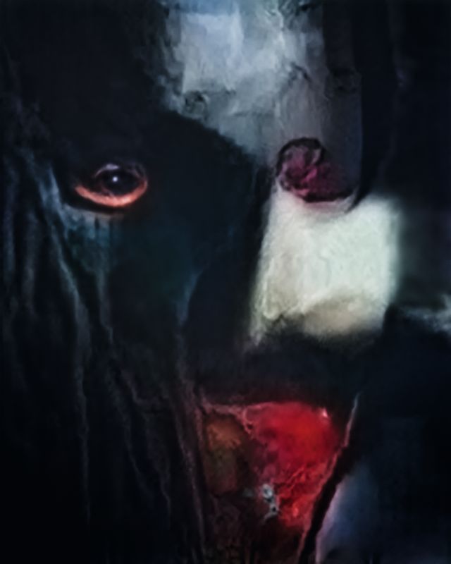 An image of a masked figure with blood around their mouth.