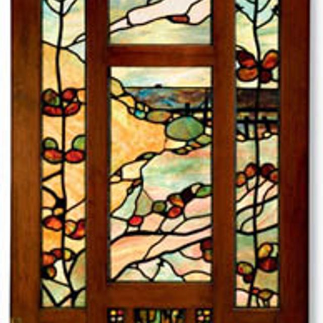 A stained glass entry hall panel