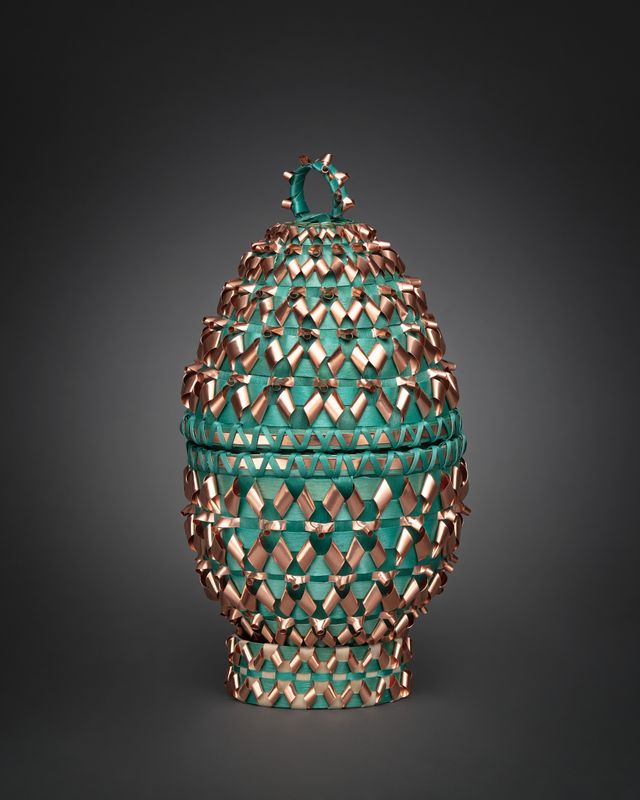 Green and gold woven egg