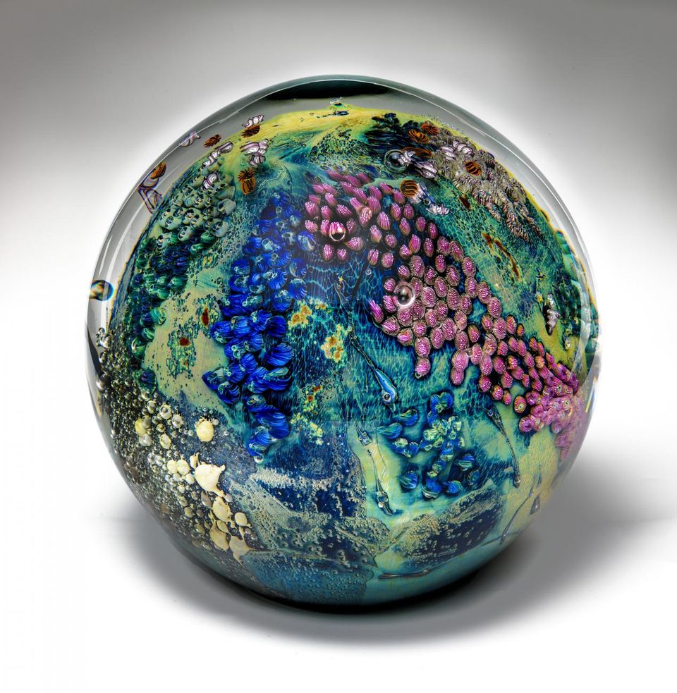 A globe made of glass. 