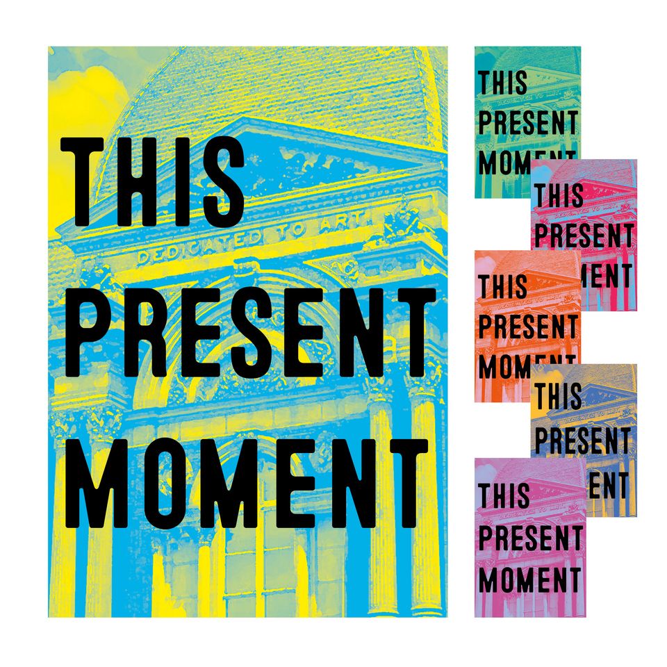 Six duotone book covers are show with "This Present Moment" in black text