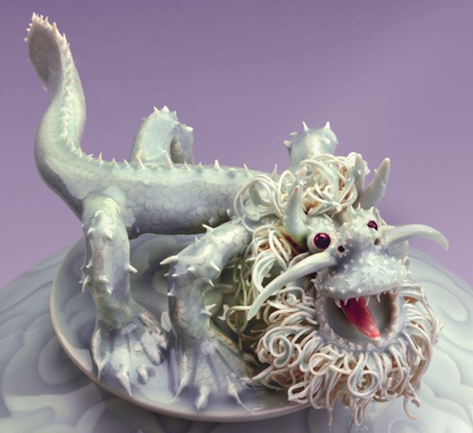 A detail image of Lee's dragon made of porcelain. 