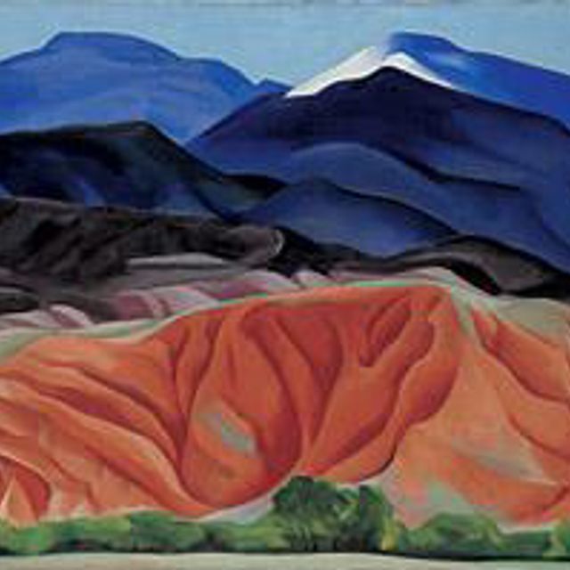 This is a landscape panting of mountains in New Mexico. 