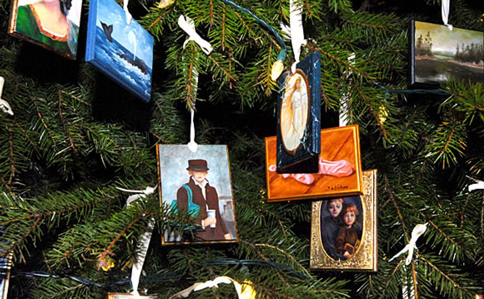 Handmade ornaments made by the Society of Decorative Painters