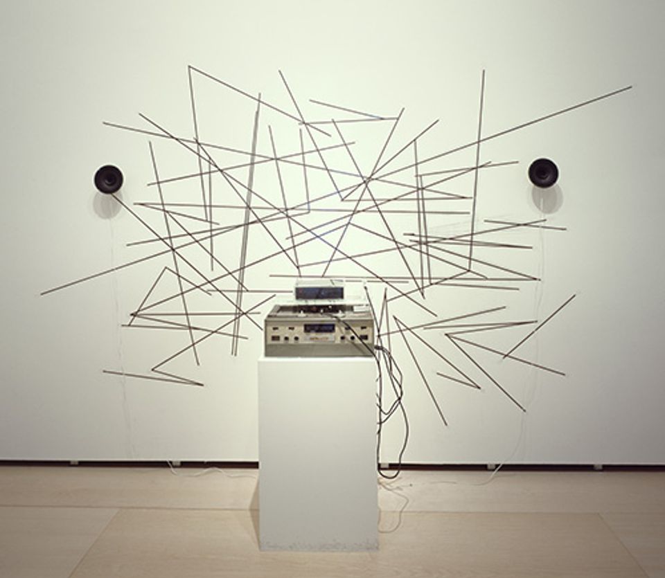 Name June Paik's Random Access made from strips of audiotape.