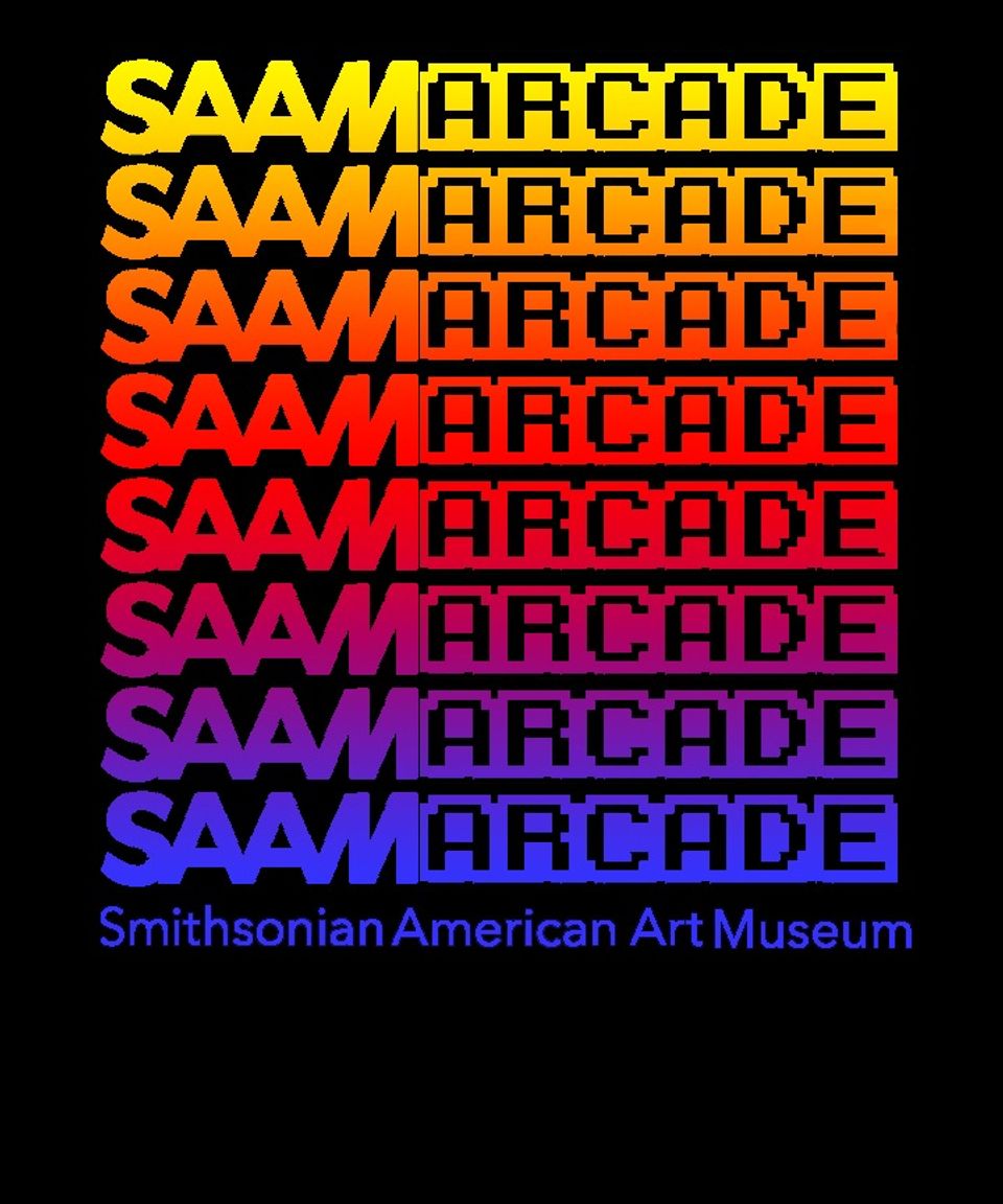 yellow red purple and blue logo against a black background that repeats the words "SAAM Arcade"