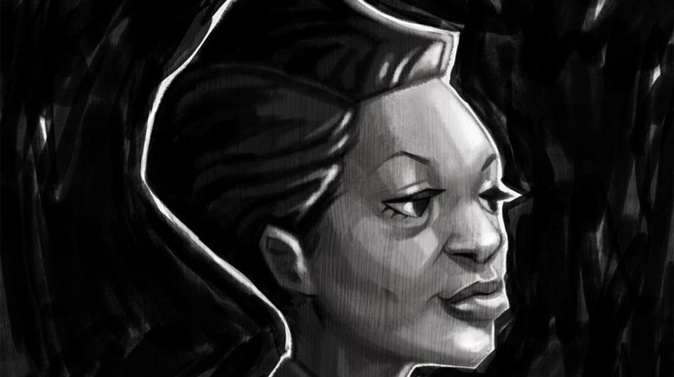 A black and white illustration of a African American woman. She is shown in 3/4 profile.