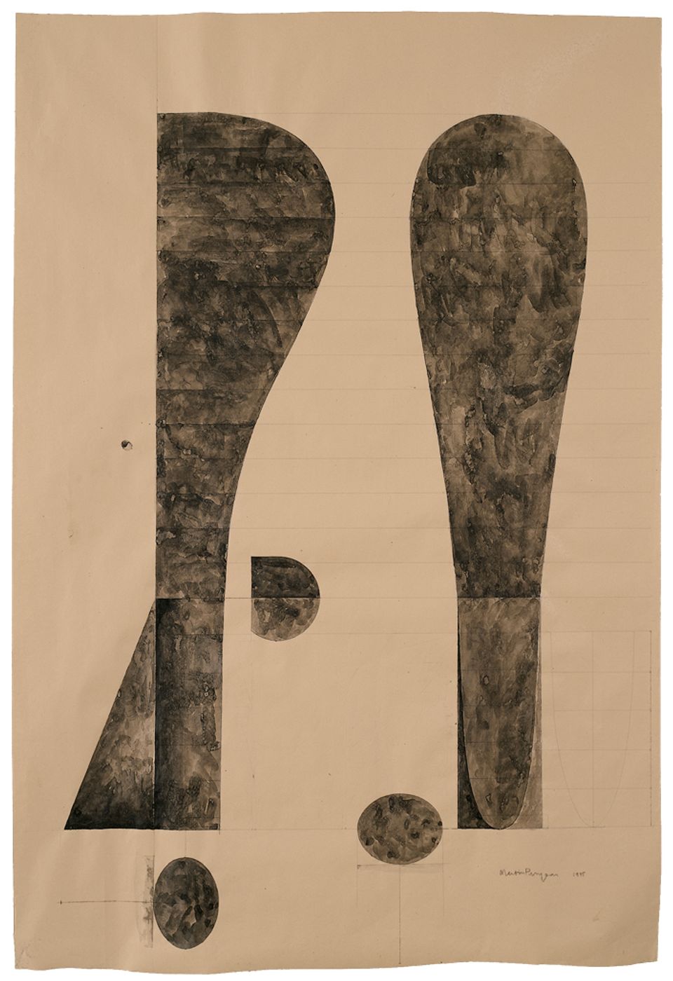 Puryear's Untitled, Drawing for Bearing Witness made from gray wash and graphite on wove paper.