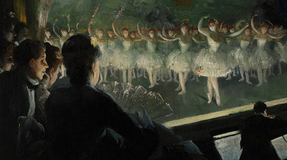 a painting of people watching a ballet