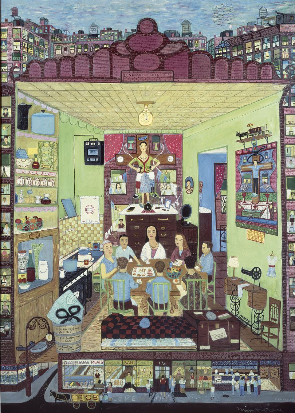 Fasanella's Family Supper, a painting of the interior of a kitchen with a family around a table.