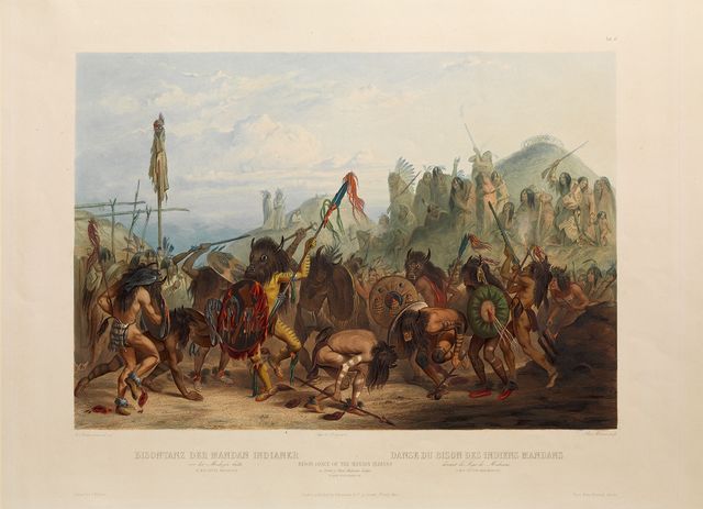 A painting of a dance among Native Americans.