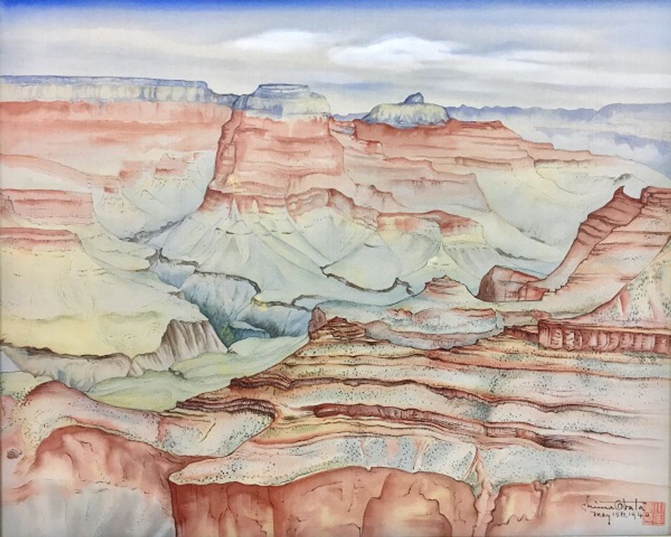 Image of grandcanyon in orange blue and yellow watercolors