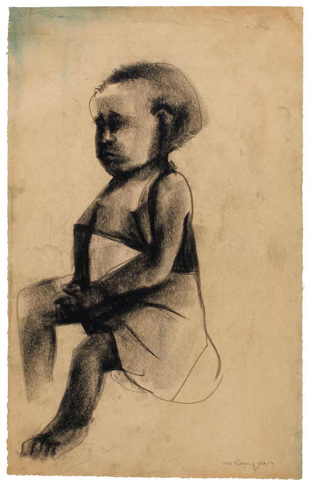 Puryear's Untitled, a drawing of a girl made from charcoal on paper.