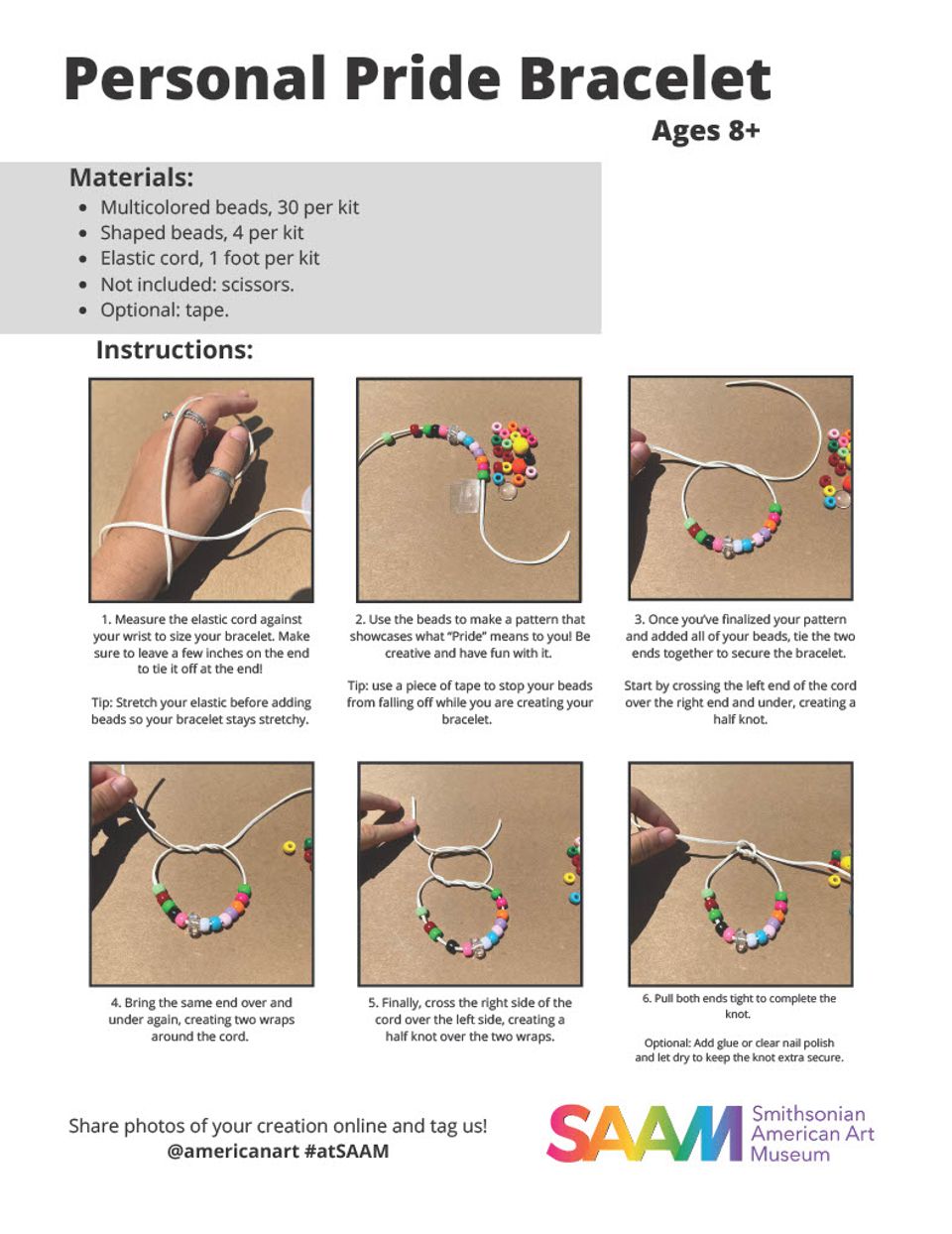 A PDF showing 6 steps to make a personal pride bracelet