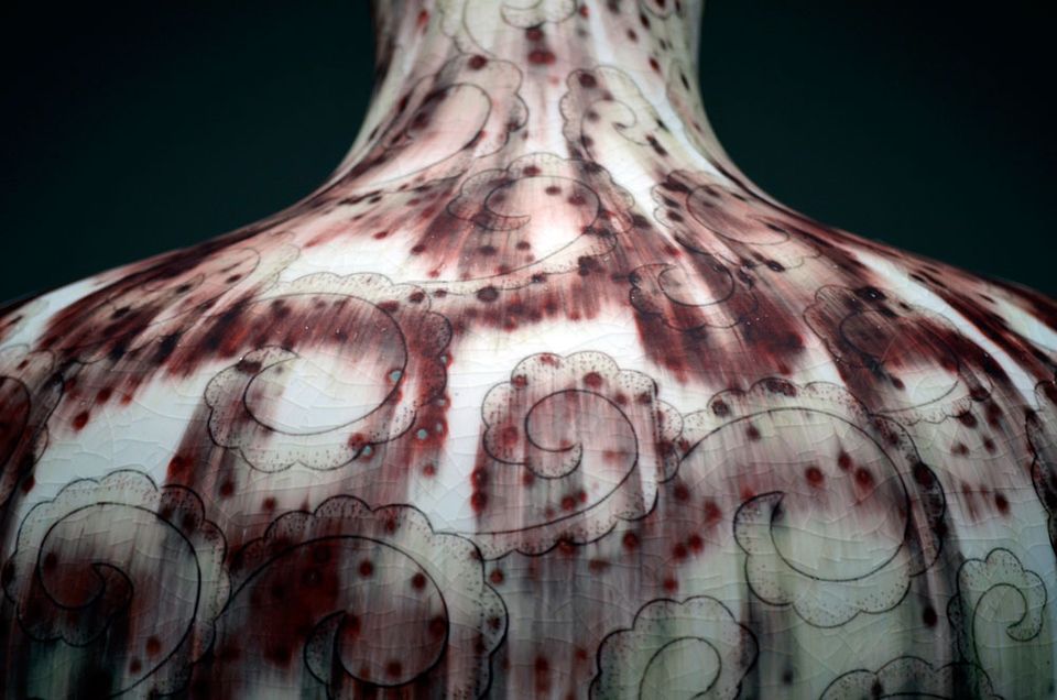 A detail of a porcelain vase. 