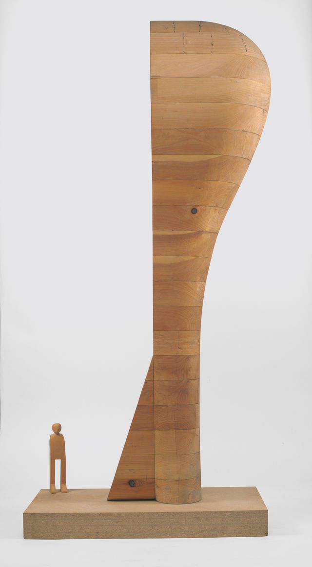 Puryear's Maquette for Bearing Witness made from pine.