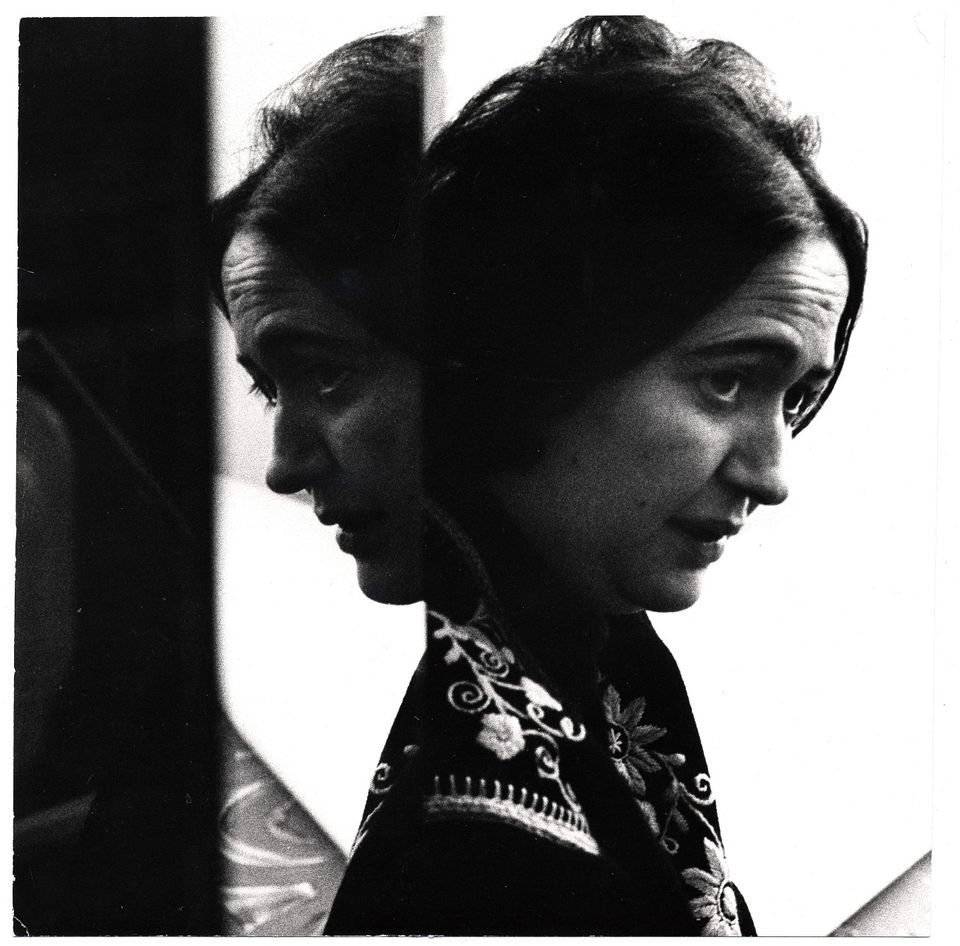 Double exposed portrait photograph of Chryssa, April 1968. Photo by John Foote. Miscellaneous photographs collection, circa 1845-1980, Archives of American Art, Smithsonian Institution