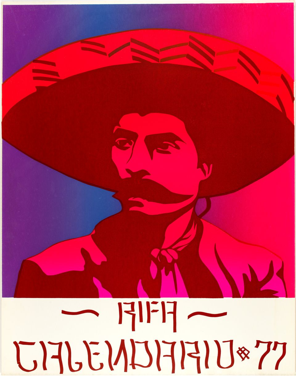 An artwork of a man in a hat with a mustache. 