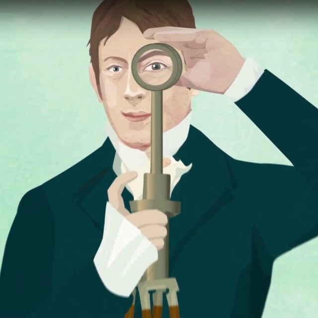 An animation of a man holding a telescope