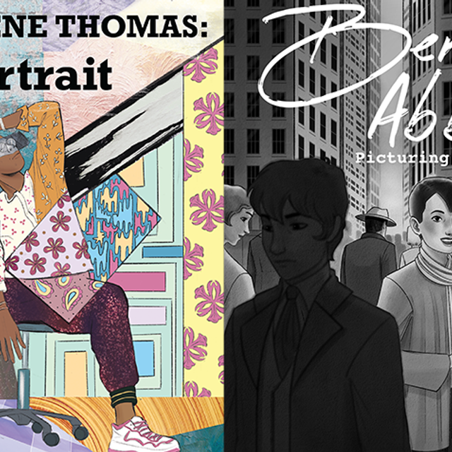 Collage of two comic covers: "Mickalene Thomas: Portrait" and "Berenice Abbott: Picturing a City"