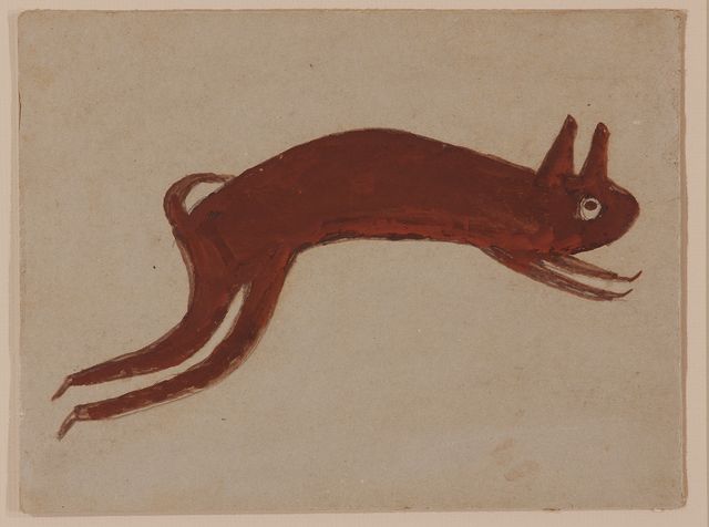 A watcolor painting of a rabbit in red.