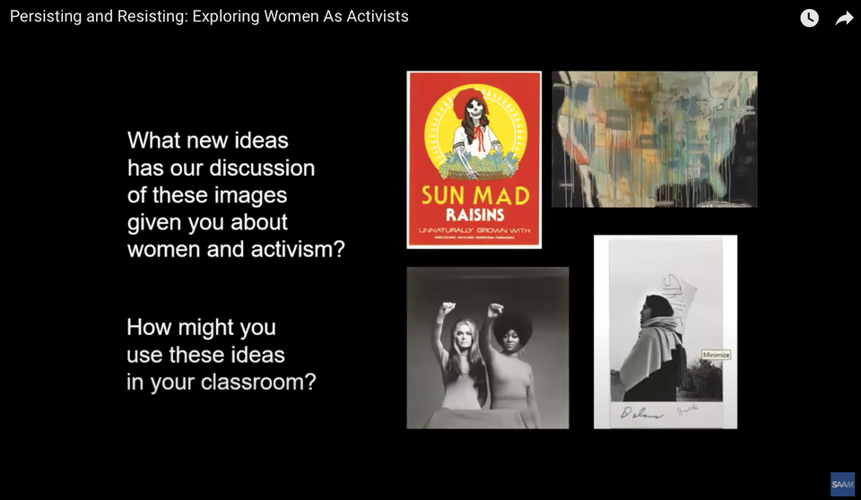 A slide from a presentation in which four works of art are accompanied by the text "How might you use these ideas in the classroom"