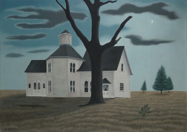 Ault's oil painting of a white house and tree. 
