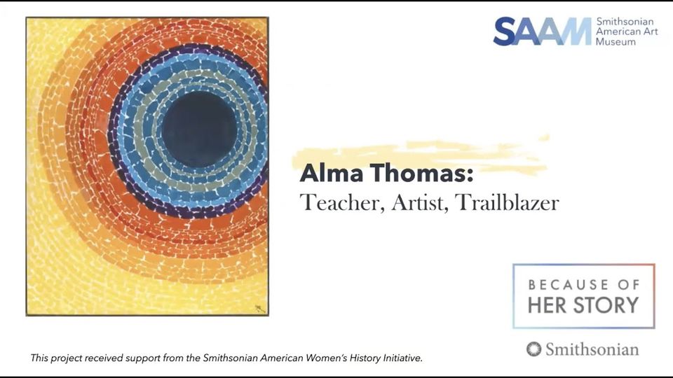 a powerpoint slide showing an artwork by Alma Thomas and the title of the program