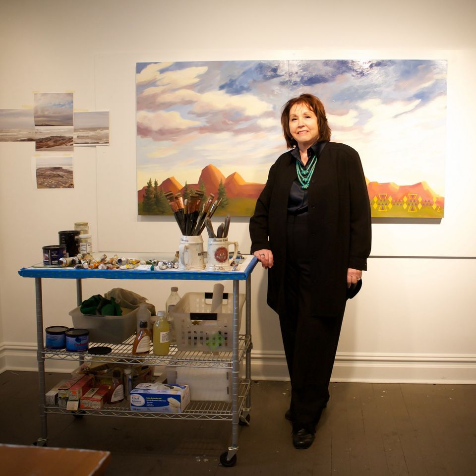 Photograph of Kay WalkingStick in her studio, Easton, PA, 2014. Photo by Julia Maloof Verderosa. © 2014 Julia Maloof Verderosa