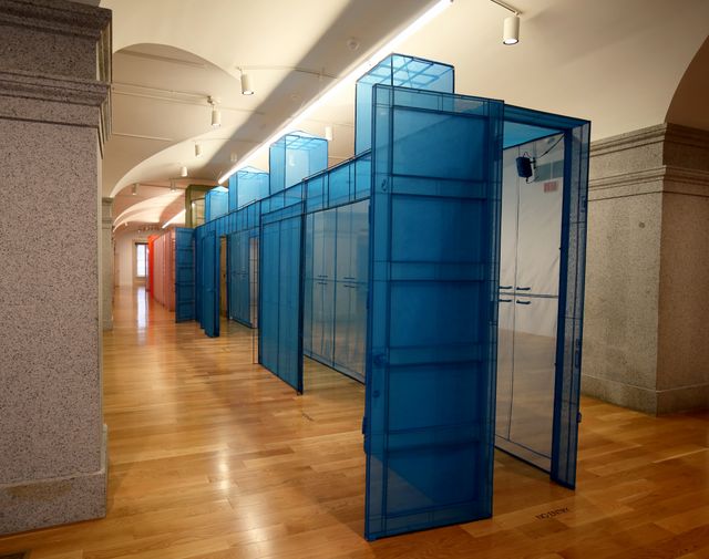 Blue hallway section of Hub sculpture