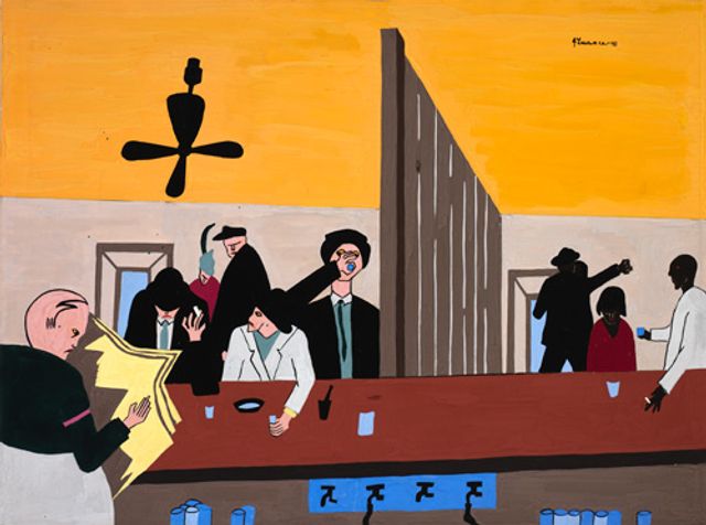 Lawrence's gouache painting of a bar scene. 