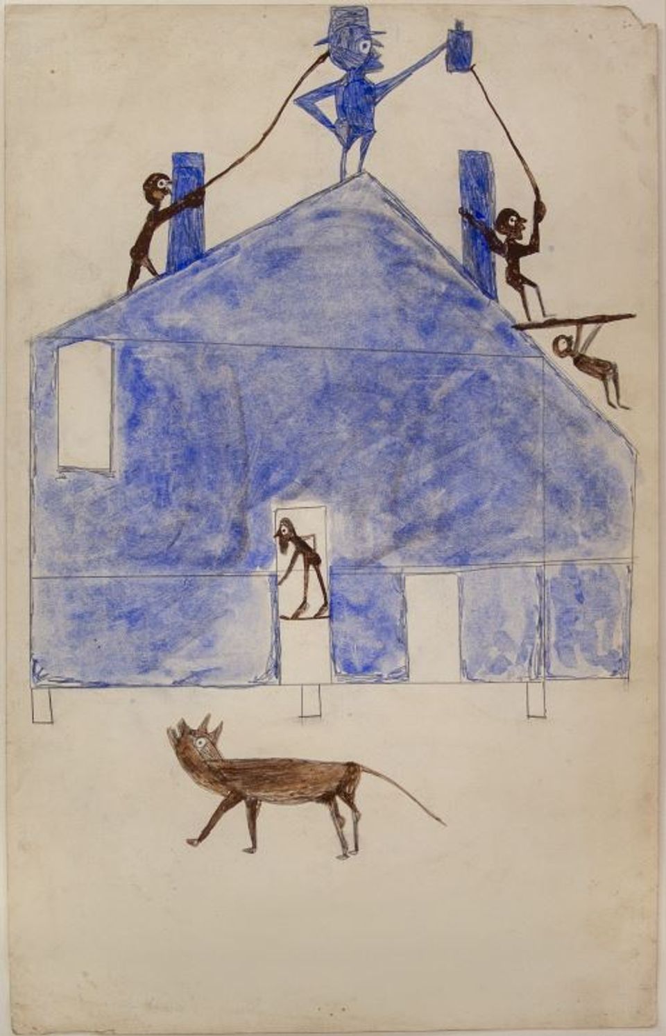 Blue house from the exhibition "Between Worlds: The Art of Bill Traylor"
