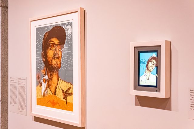 A photograph of artwork in an art gallery.