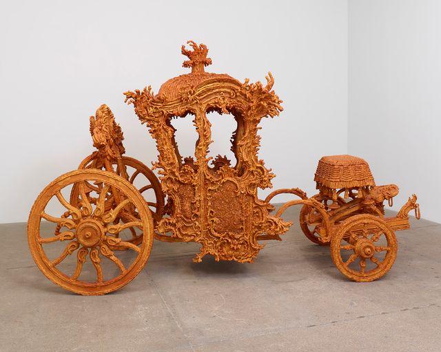 An artwork that looks like a carriage, but it's made of sugar
