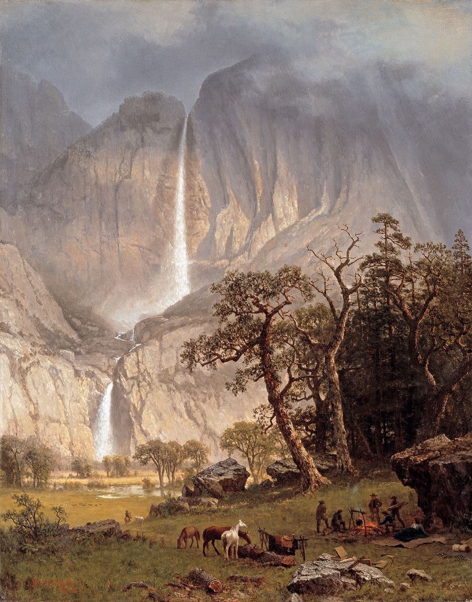 A painting of a waterfall