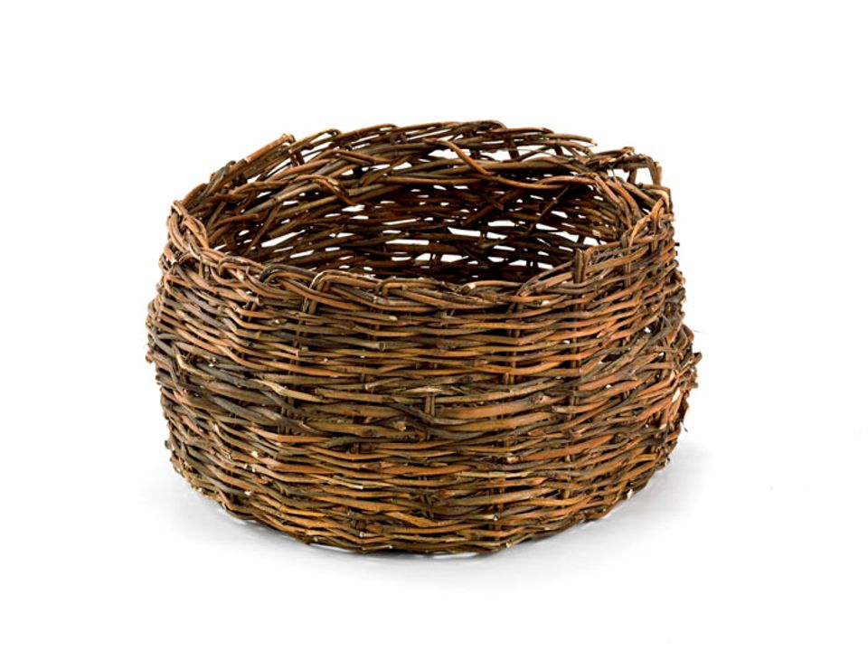 A basket that's small with a circular base 