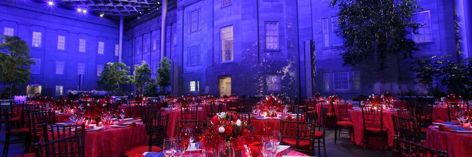 This is an image taken at night inside the Kogod Courtyard of the Smithsonian American Art Museum.