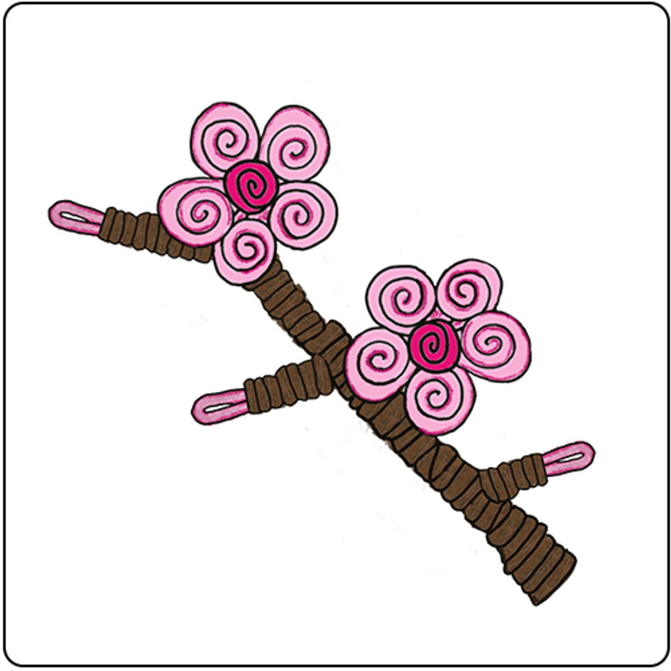 a drawing of a cherry tree branch made from pipe cleaners