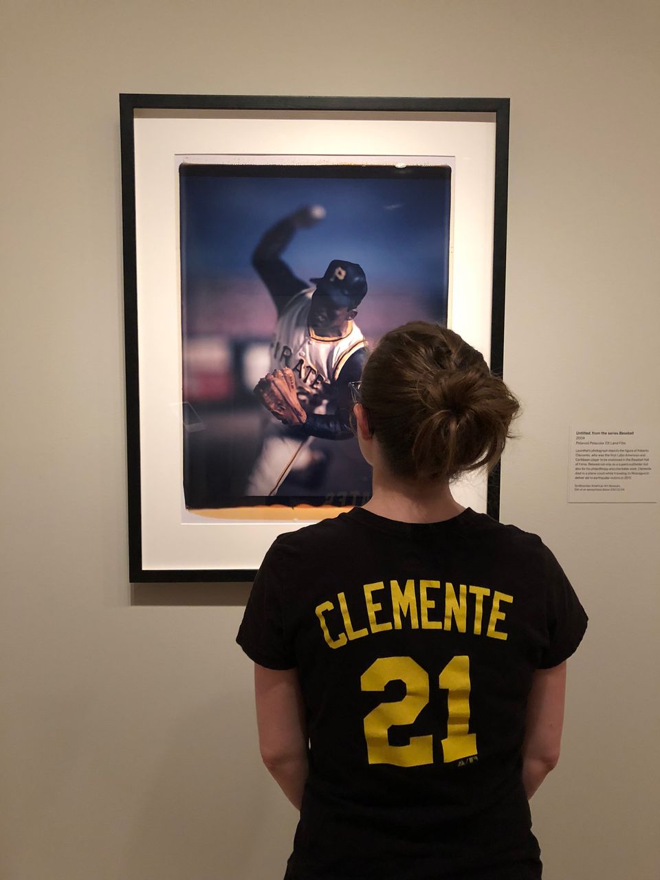 Blog author in front of the David Levinthal image of Roberto Clemente