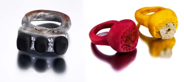 Gabriel Craig's Deco Ring and Late Roman Rings made from clay, zirconia, porphyry, and granite for 40 Under 40 at the Renwick Gallery.