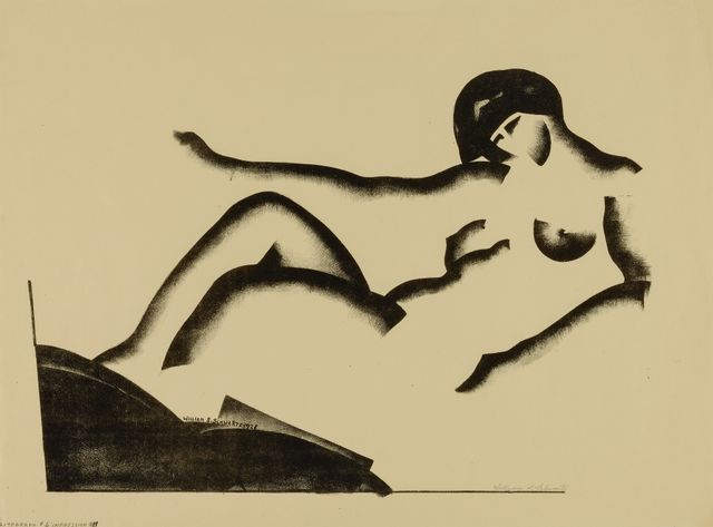 A contour line painting of a naked woman. 