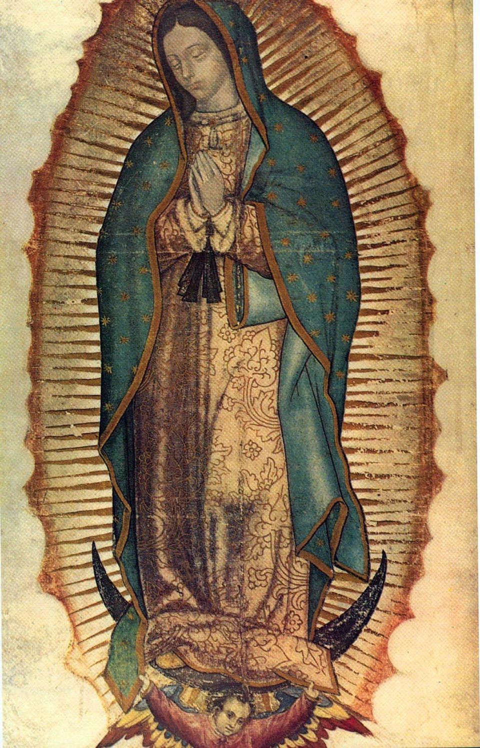 An artwork image of a the Virgin of Guadalupe.