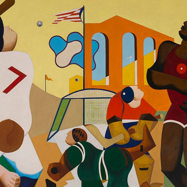 A painting displaying many different sports