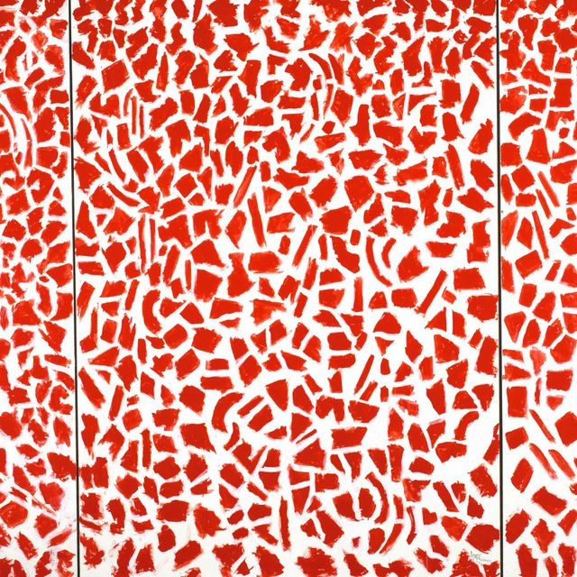 An abstract work in red and white
