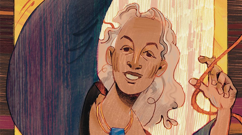 Detail of illustrated portrait of Emma Amos.