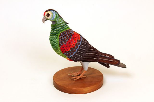 A crocheted paradise parrot.